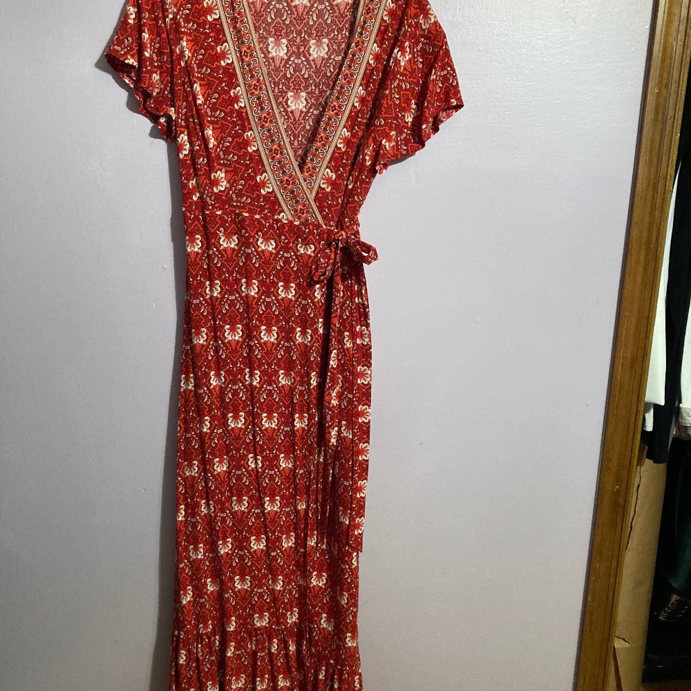 Bohemian Woman’s wrap dress, size L, Red